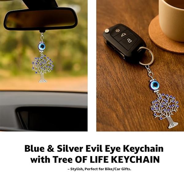 Lucky evil eye tree of life keychain decorative protection charm gift for men and women